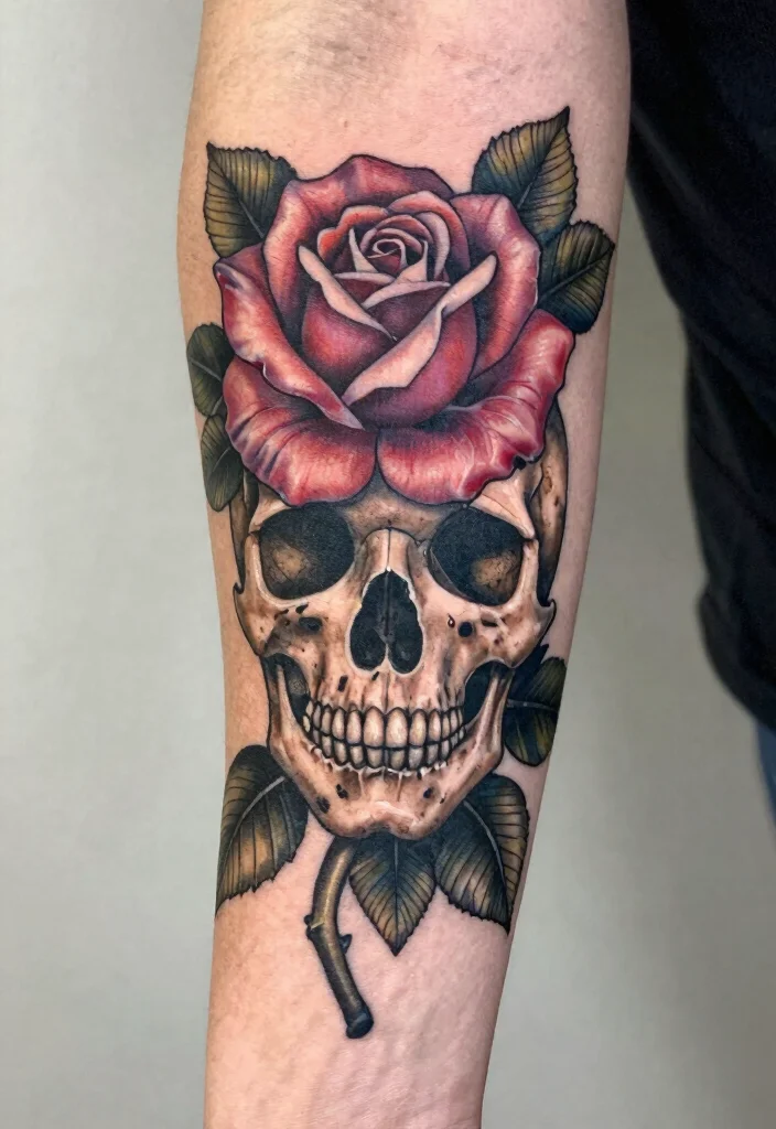 15 Rose Tattoo Unterarm Ideas With Classic Edge 51 15 Rose Tattoo Unterarm Ideas With Classic Edge - 11. Rose and Skull 1