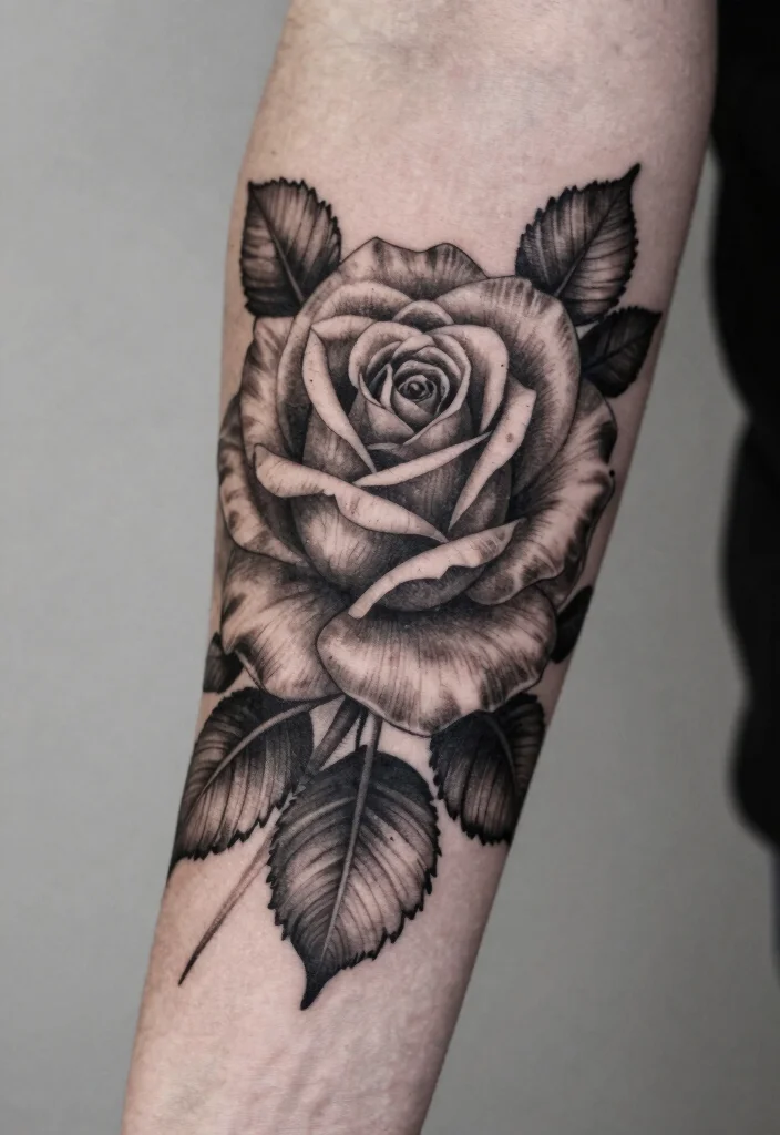 15 Rose Tattoo Unterarm Ideas With Classic Edge 26 15 Rose Tattoo Unterarm Ideas With Classic Edge - 6. Black and Grey Rose 1