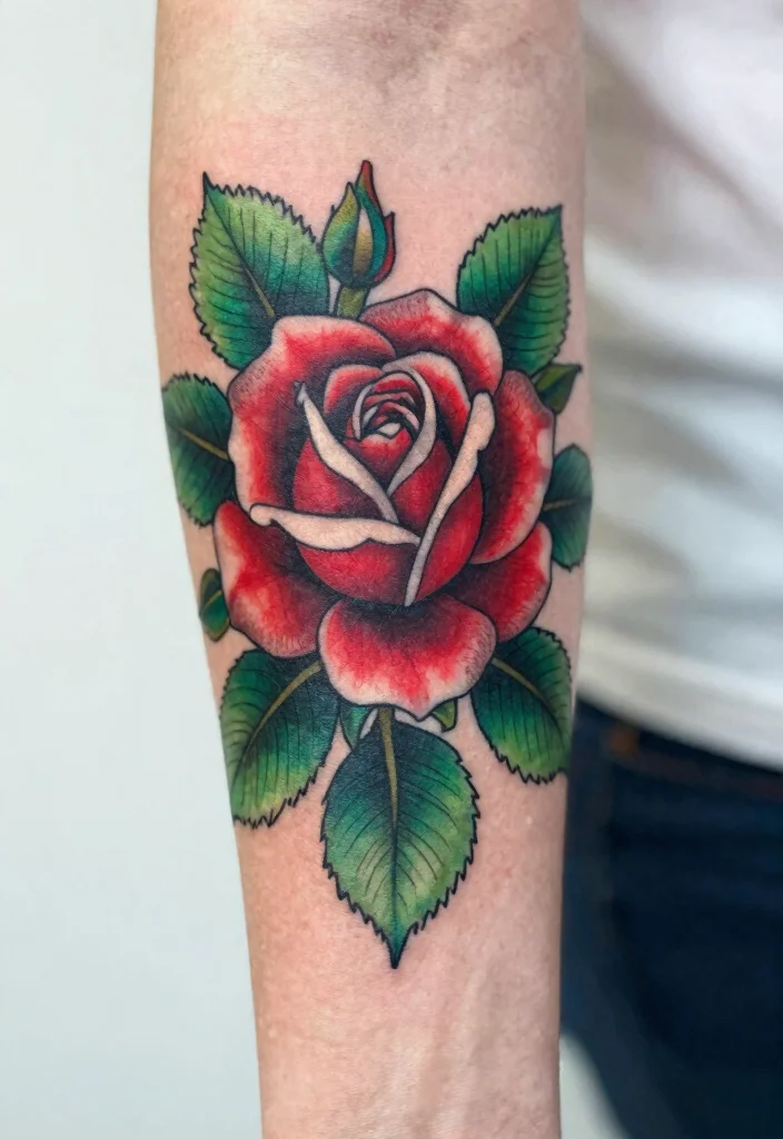 15 Rose Tattoo Unterarm Ideas With Classic Edge 28 15 Rose Tattoo Unterarm Ideas With Classic Edge - 8. Rose with Leaves 1