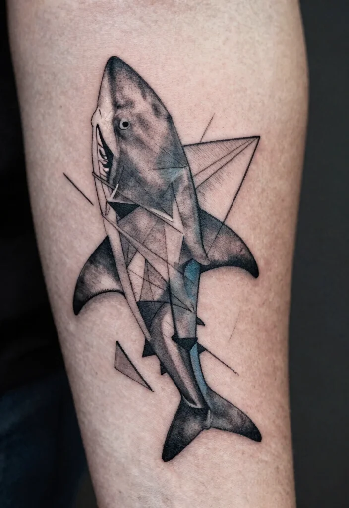 15 Small Shark Tattoo Simple Ideas With Fine Lines - 3. Abstract Shark Tattoo 1