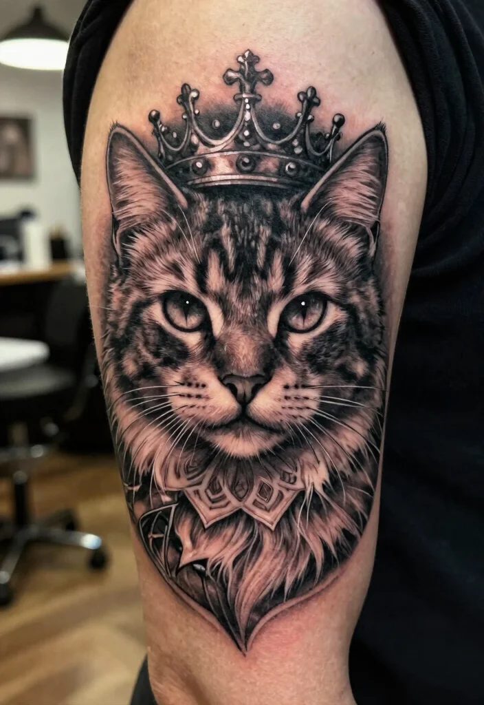 15 Traditional Cat Tattoo Ideas With Vintage Charm - 2. Majestic Cat Portrait 1
