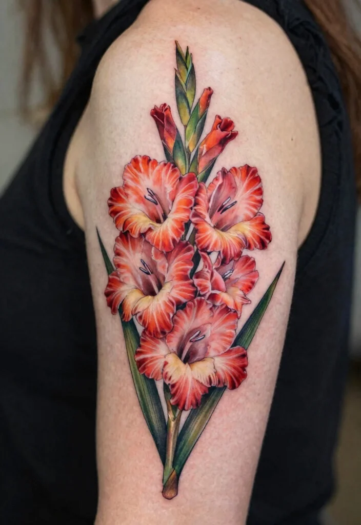 16 August Flower Tattoo Ideas With Personal Meaning - 1. Classic Gladiolus Bouquet 1