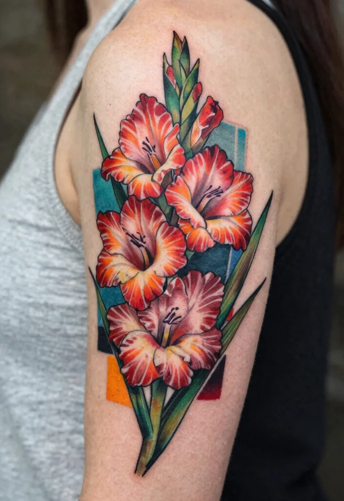16 August Flower Tattoo Ideas With Personal Meaning - 13. Geometric Gladiolus 1