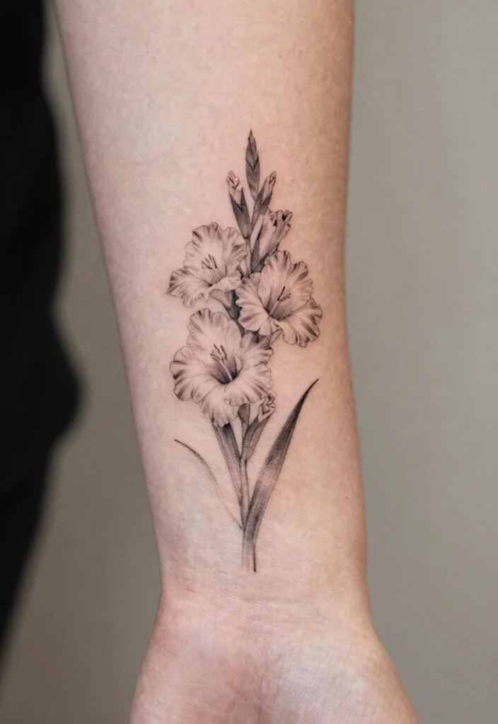 16 August Flower Tattoo Ideas With Personal Meaning - 14. Small Gladiolus Tattoos 1