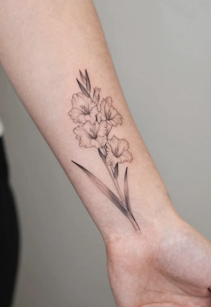 16 August Flower Tattoo Ideas With Personal Meaning - 2. Single Gladiolus Stem 1
