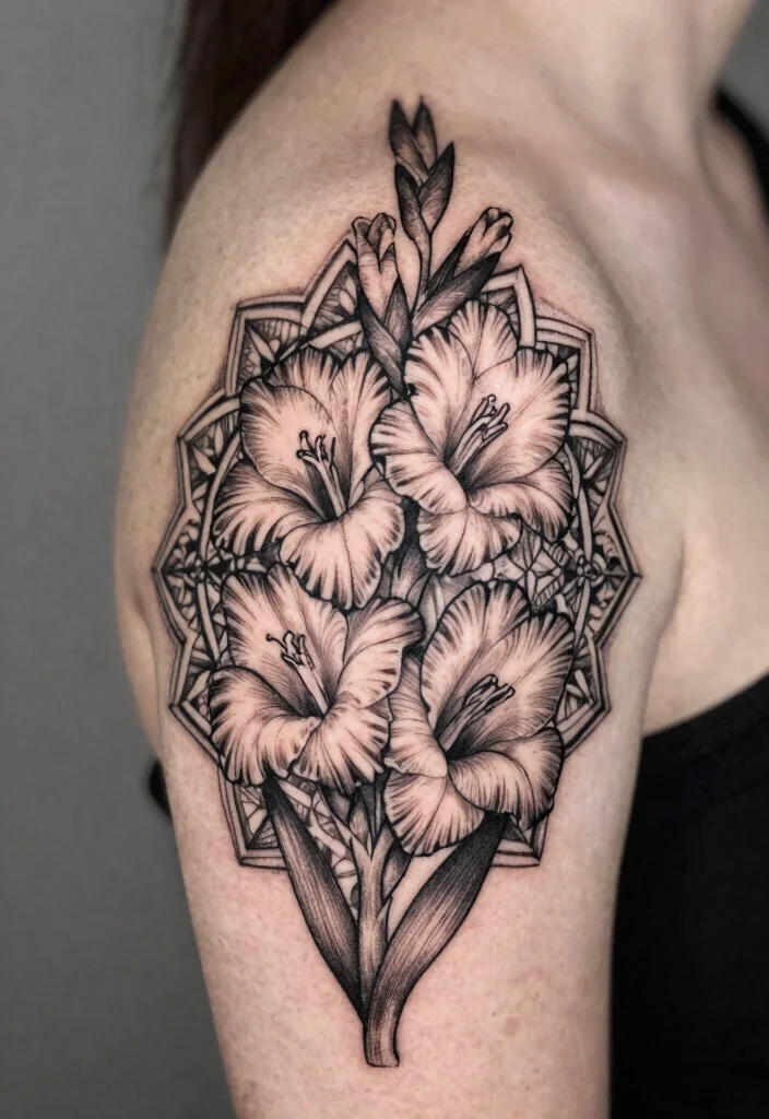 16 August Flower Tattoo Ideas With Personal Meaning - 5. Gladiolus Mandala 1
