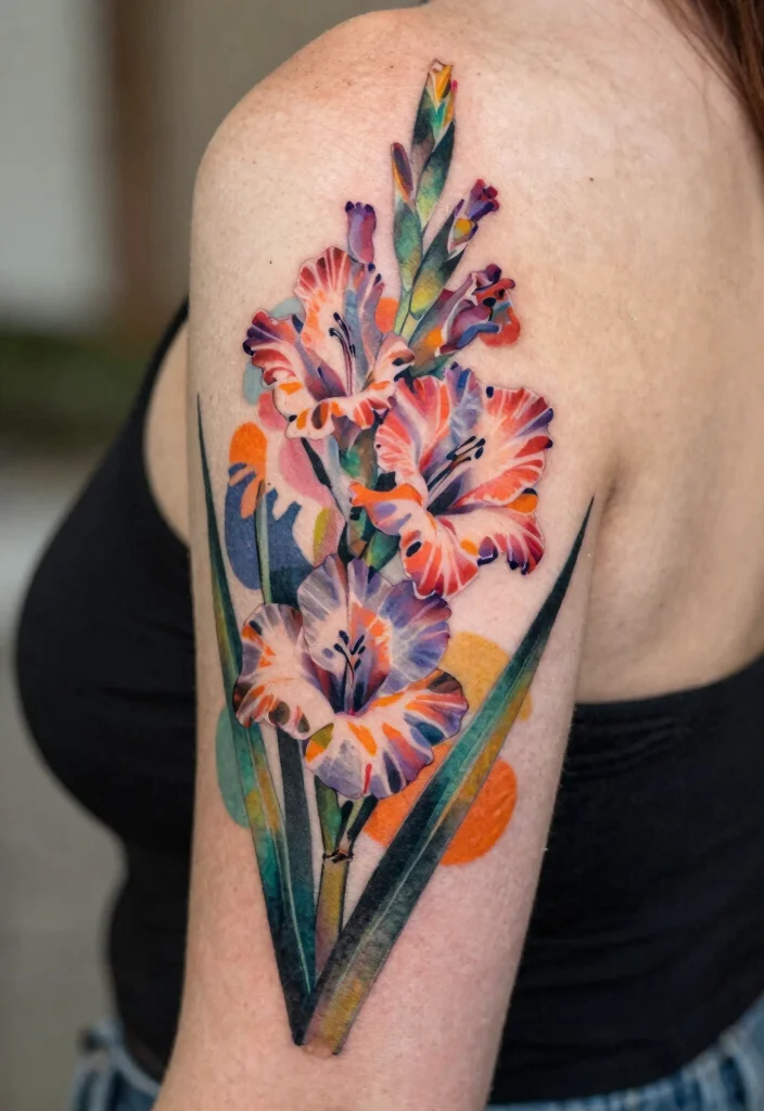 16 August Flower Tattoo Ideas With Personal Meaning - 7. Abstract Gladiolus Design 1