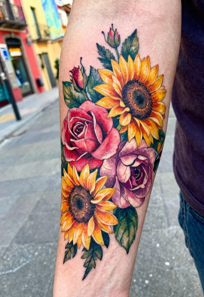 16 Barcelona Flower Tattoo Ideas With Artistic Flair - 13. Watercolor Floral Elements 1