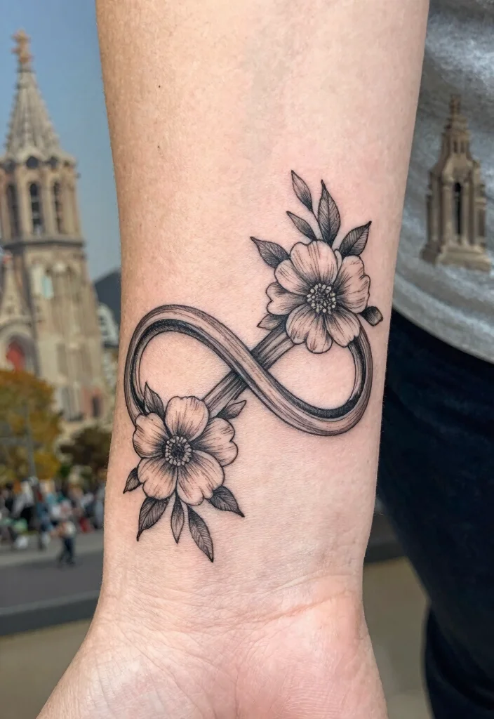16 Barcelona Flower Tattoo Ideas With Artistic Flair - 14. Floral Infinity Symbol Tattoos 1