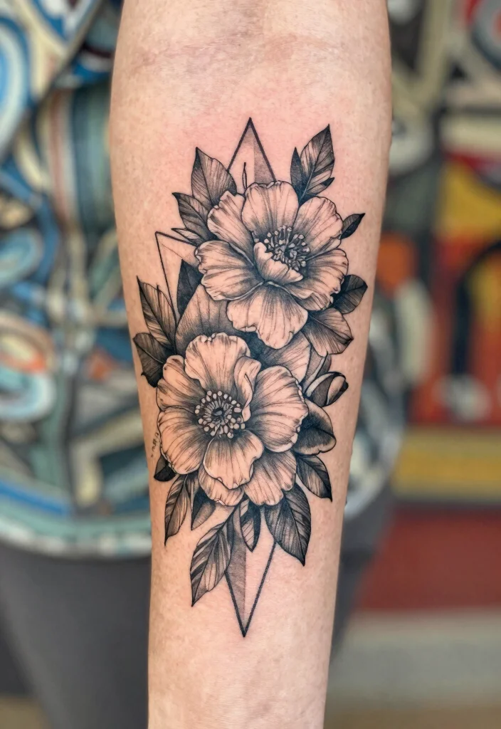 16 Barcelona Flower Tattoo Ideas With Artistic Flair - 16. Floral Tattoos Combined with Other Elements 1