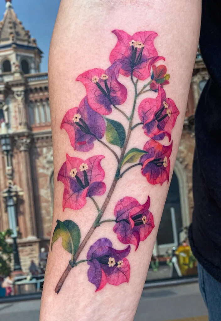 16 Barcelona Flower Tattoo Ideas With Artistic Flair - 2. Bougainvillea Blossoms 1