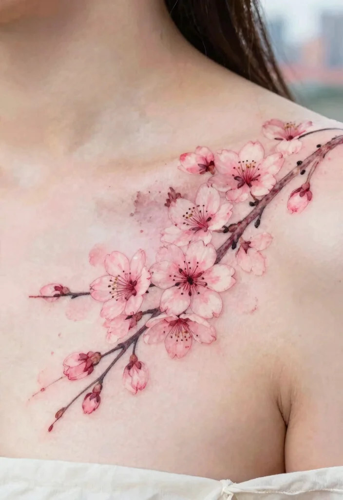 16 Barcelona Flower Tattoo Ideas With Artistic Flair - 3. Delicate Cherry Blossoms 1