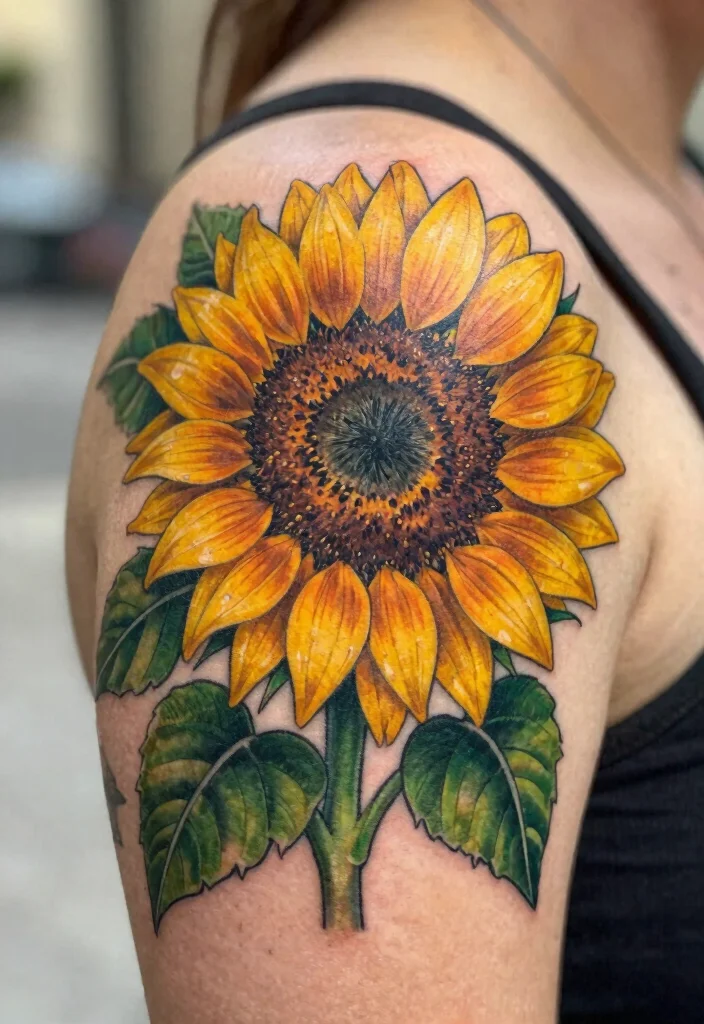 16 Barcelona Flower Tattoo Ideas With Artistic Flair - 5. Vibrant Sunflowers 1