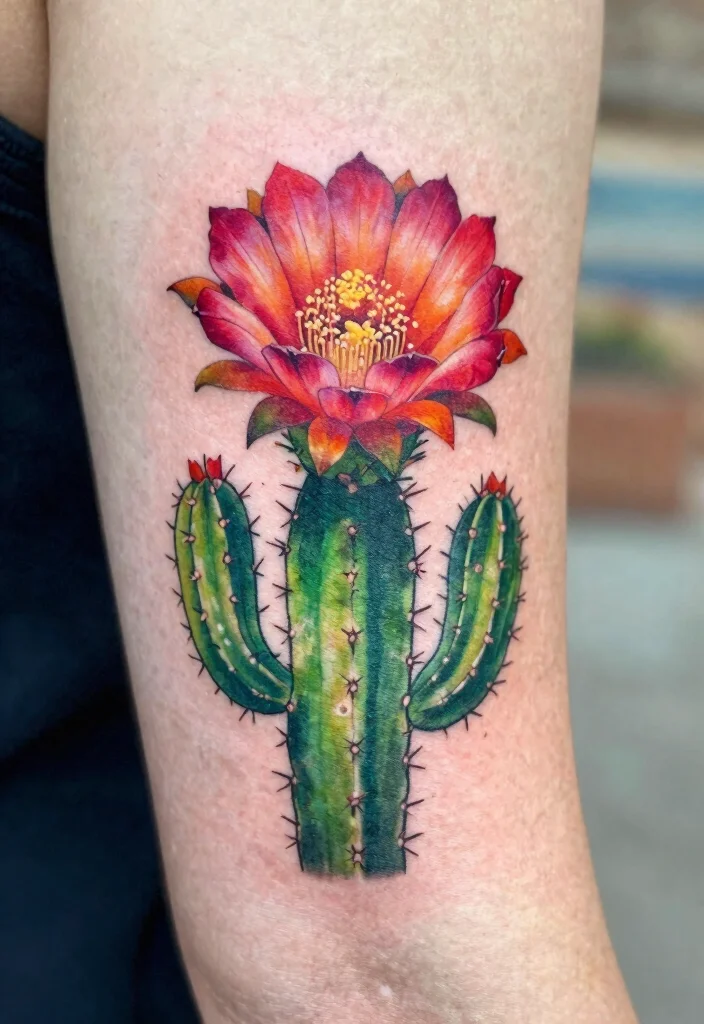 16 Barcelona Flower Tattoo Ideas With Artistic Flair - 7. Unique Cacti Blooms 1