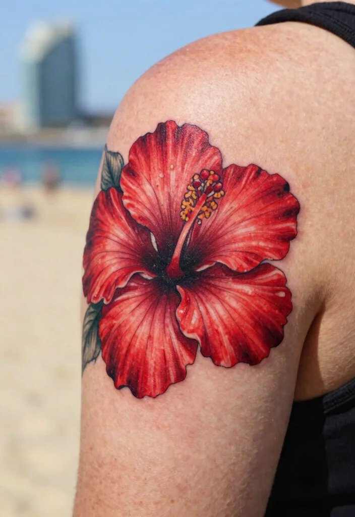16 Barcelona Flower Tattoo Ideas With Artistic Flair - 9. Intricate Hibiscus 1