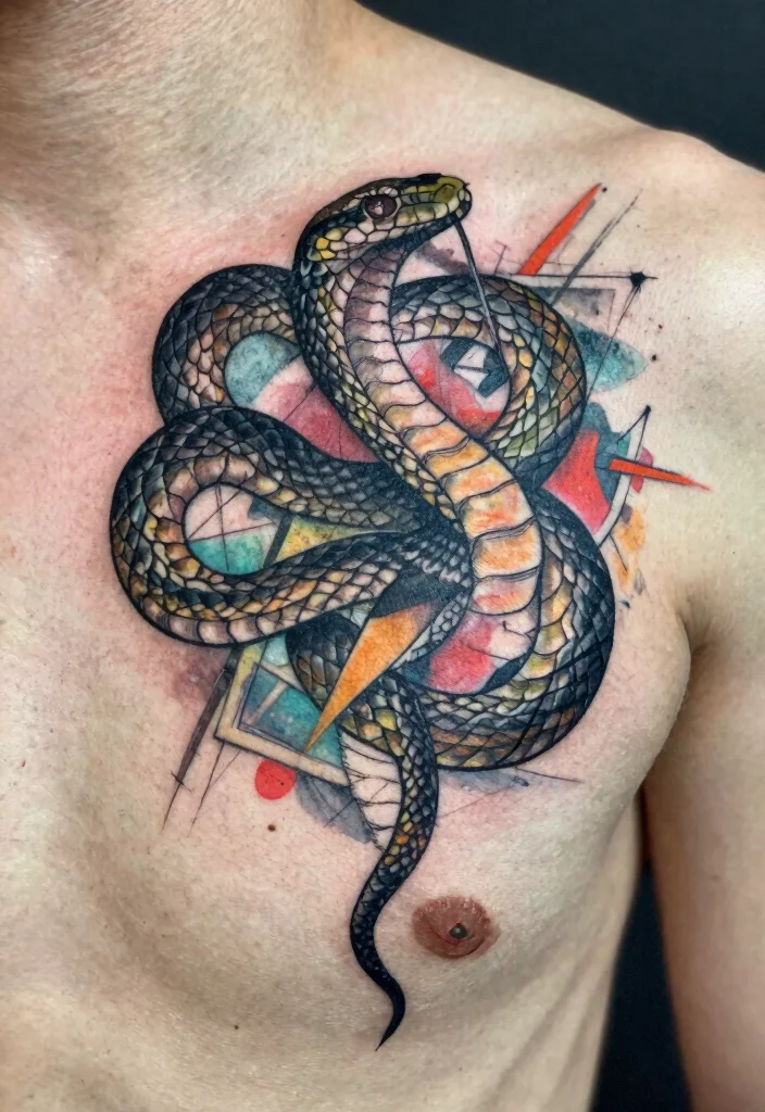 16 Collar Bone Snake Tattoo Ideas With Sharp Detail 50 16 Collar Bone Snake Tattoo Ideas With Sharp Detail - 10. Mixed Media Effects 1