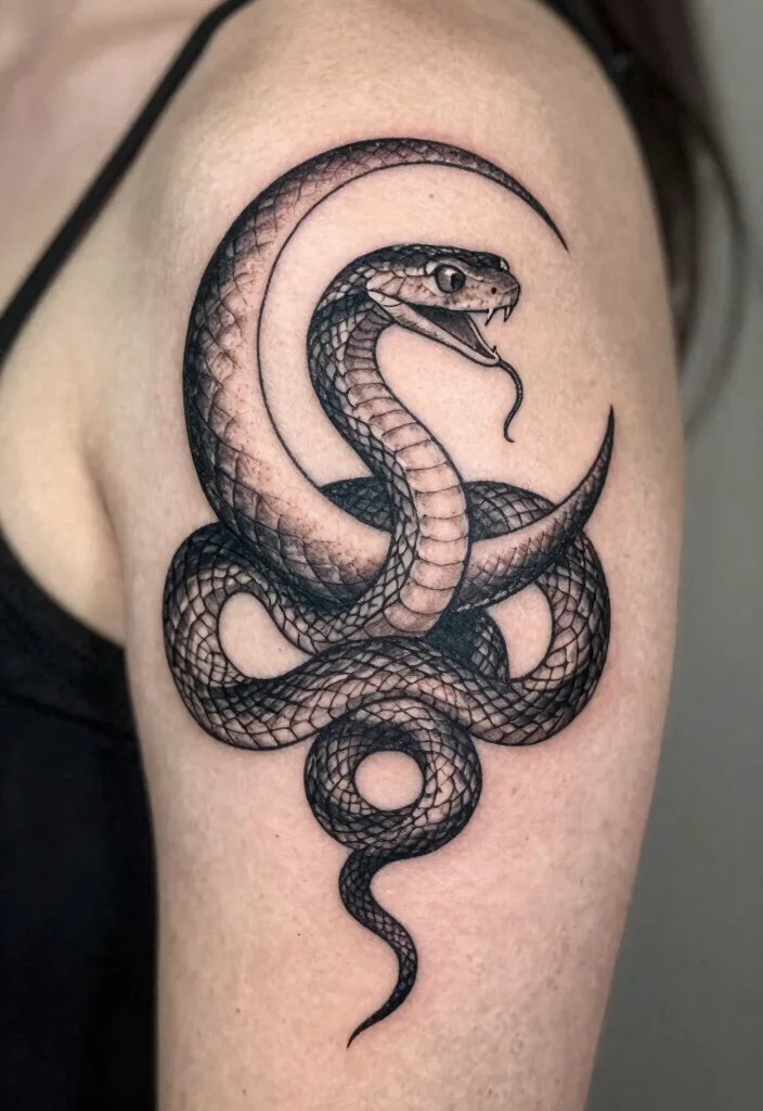 16 Collar Bone Snake Tattoo Ideas With Sharp Detail 51 16 Collar Bone Snake Tattoo Ideas With Sharp Detail - 11. Snake and Moon Combination 1