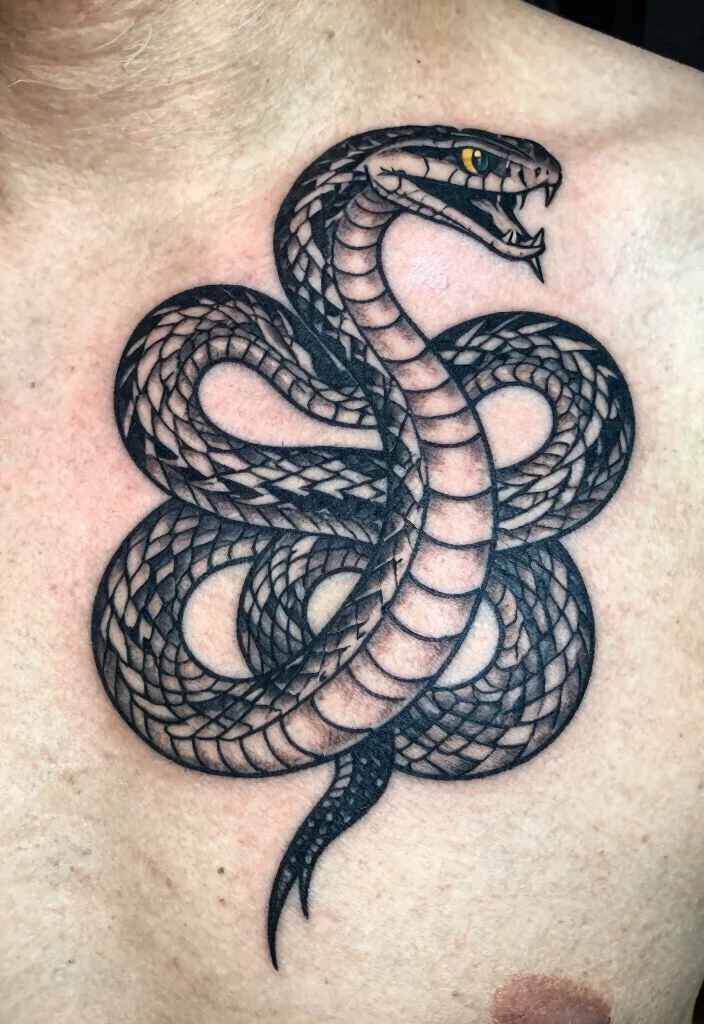 16 Collar Bone Snake Tattoo Ideas With Sharp Detail 52 16 Collar Bone Snake Tattoo Ideas With Sharp Detail - 12. Sharp Edges and Angles 1