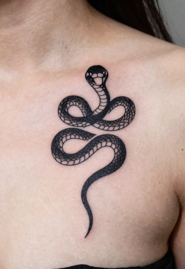 16 Collar Bone Snake Tattoo Ideas With Sharp Detail 53 16 Collar Bone Snake Tattoo Ideas With Sharp Detail - 13. Silhouette Style 1