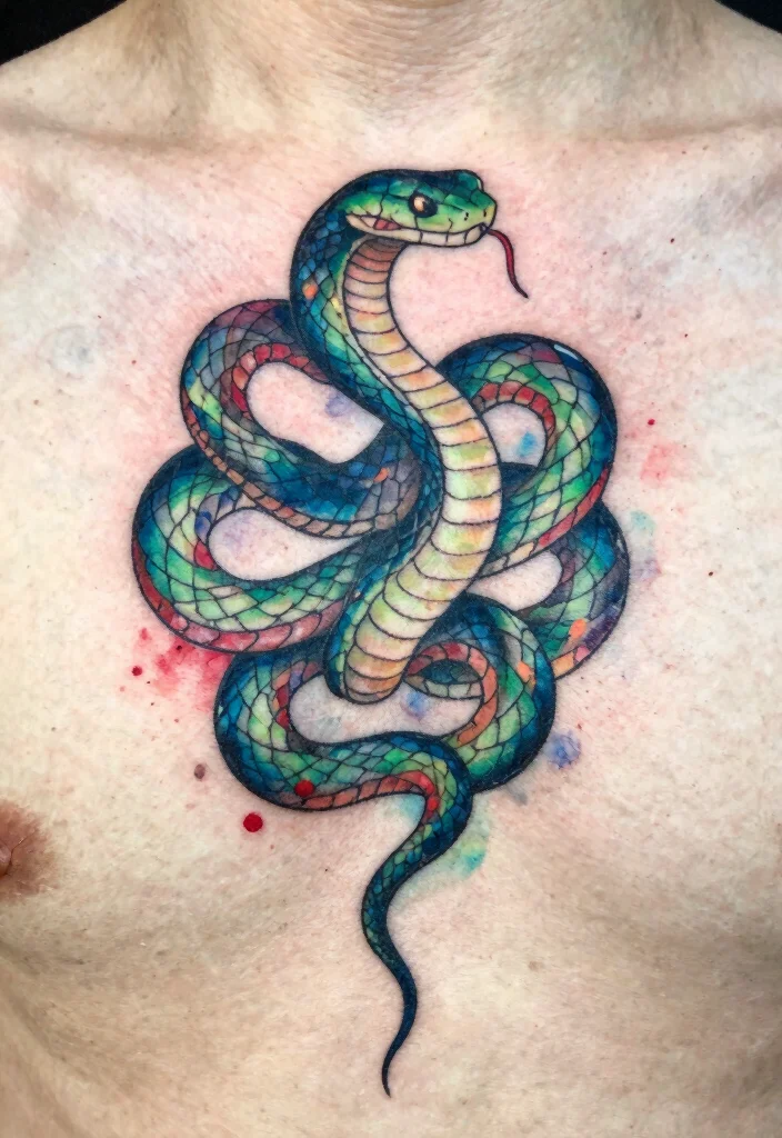16 Collar Bone Snake Tattoo Ideas With Sharp Detail 12 16 Collar Bone Snake Tattoo Ideas With Sharp Detail - 2. Watercolor Effect 1