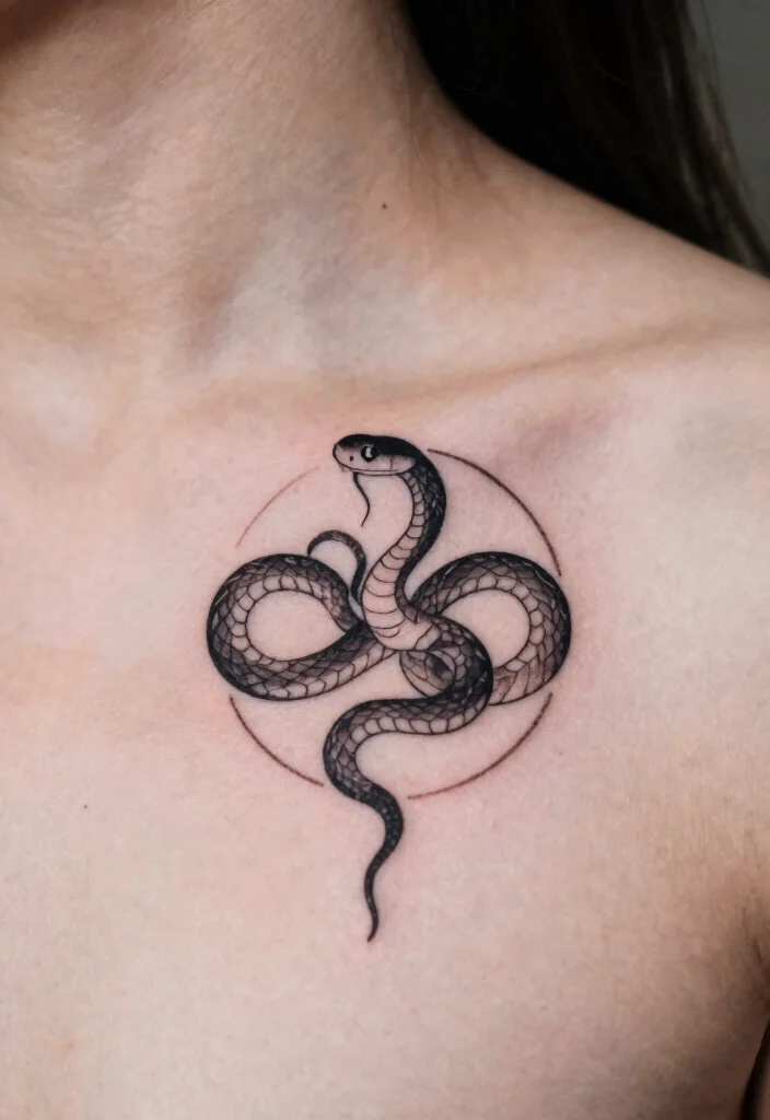 16 Collar Bone Snake Tattoo Ideas With Sharp Detail 15 16 Collar Bone Snake Tattoo Ideas With Sharp Detail - 5. Minimalist Enclosure 1