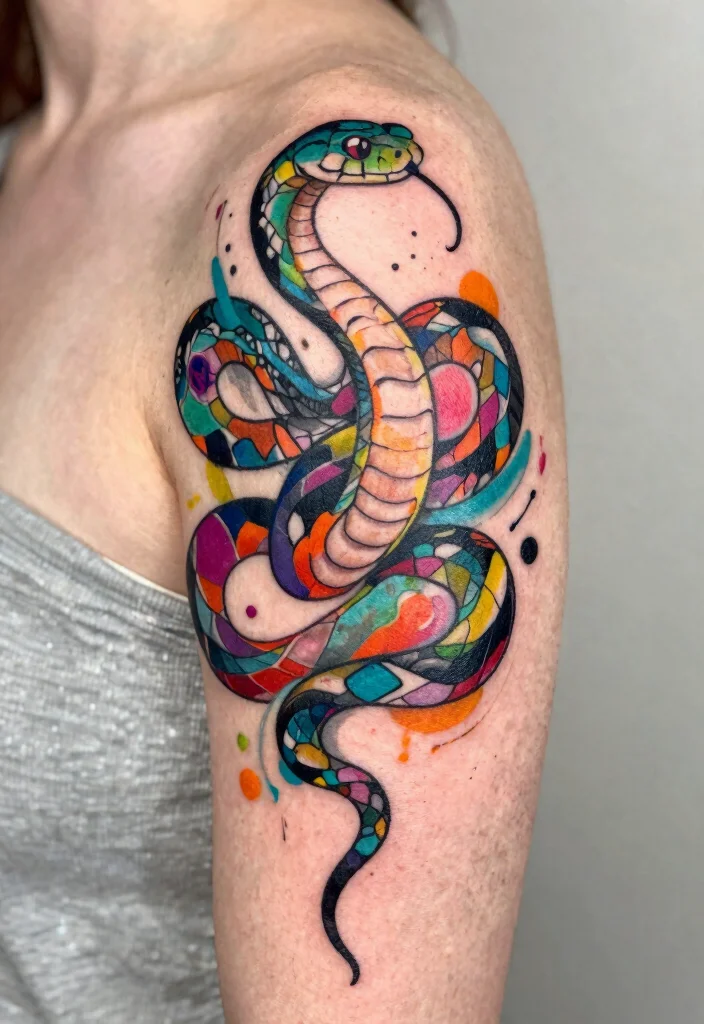 16 Collar Bone Snake Tattoo Ideas With Sharp Detail 37 16 Collar Bone Snake Tattoo Ideas With Sharp Detail - 7. Abstract Snake Design 1