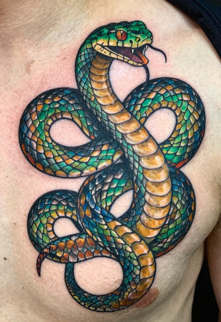 16 Collar Bone Snake Tattoo Ideas With Sharp Detail 39 16 Collar Bone Snake Tattoo Ideas With Sharp Detail - 9. Colorful Scale Detailing 1