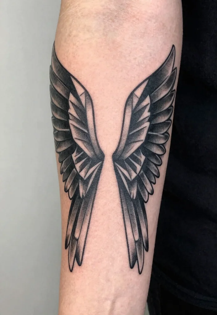 16 Female Angel Tattoo Ideas With Graceful Power - 10. Geometric Angel Wings 1