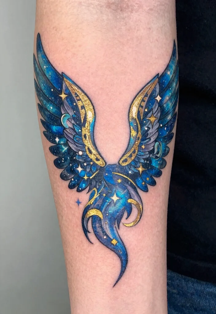 16 Female Angel Tattoo Ideas With Graceful Power - 3. Celestial Wings 1