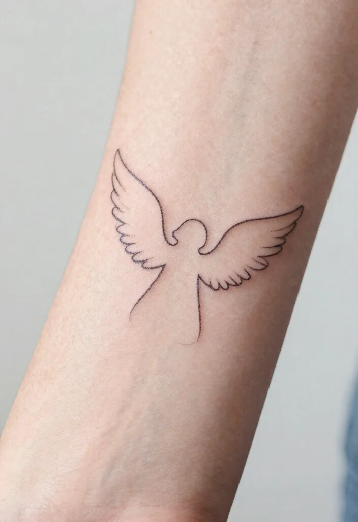 16 Female Angel Tattoo Ideas With Graceful Power - 4. Minimalist Angel Outline 1