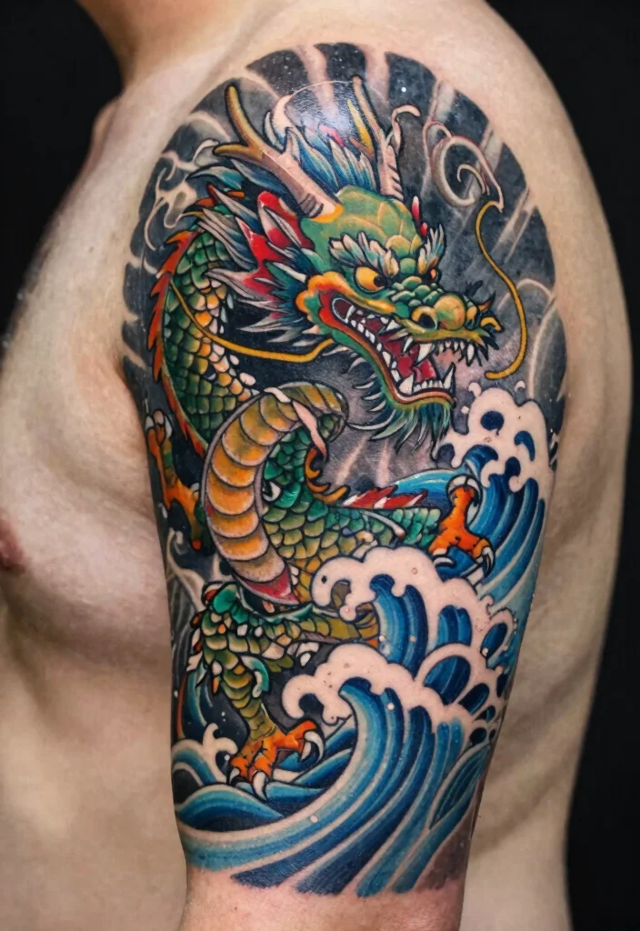 16 Japanese Tattoo Art Dragon Ideas With Traditional Power 40 16 Japanese Tattoo Art Dragon Ideas With Traditional Power - 10. The Dragon and Waves 1