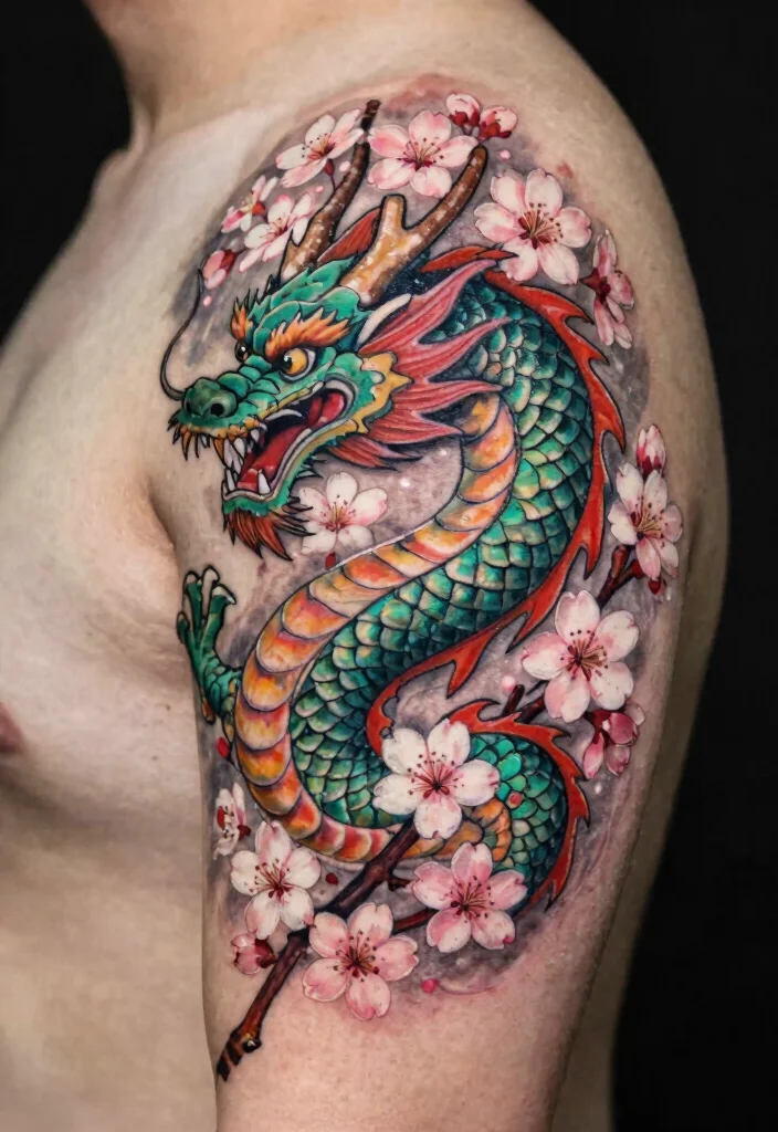 16 Japanese Tattoo Art Dragon Ideas With Traditional Power 42 16 Japanese Tattoo Art Dragon Ideas With Traditional Power - 12. The Dragon and Cherry Blossoms 1