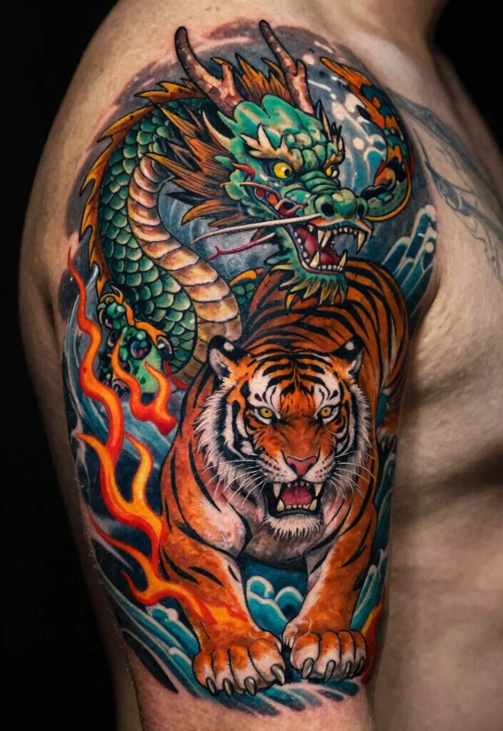16 Japanese Tattoo Art Dragon Ideas With Traditional Power 55 16 Japanese Tattoo Art Dragon Ideas With Traditional Power - 15. The Dragon and the Tiger 1