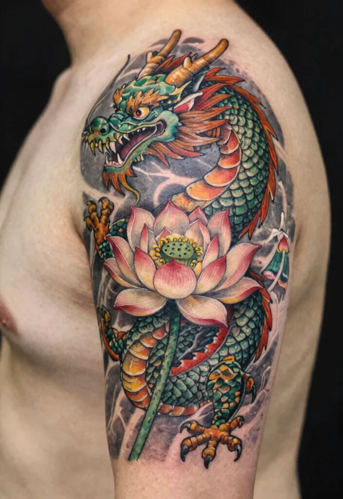 16 Japanese Tattoo Art Dragon Ideas With Traditional Power 18 16 Japanese Tattoo Art Dragon Ideas With Traditional Power - 8. The Dragon and Lotus 1