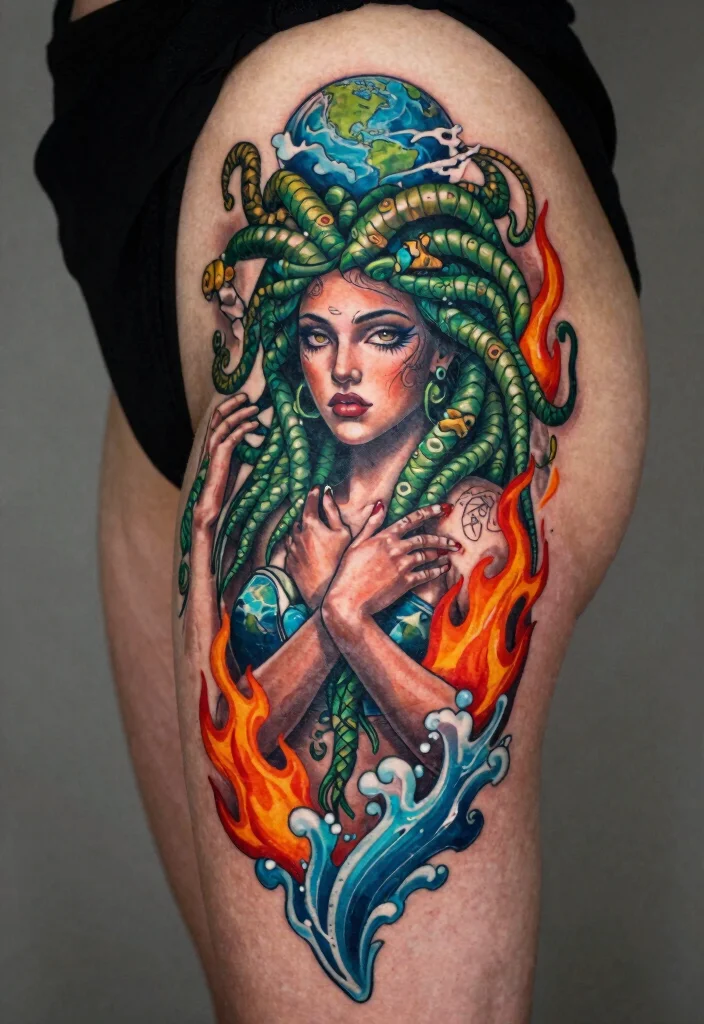 16 Medusa Hip Tattoo Ideas With Fierce Feminine Energy 40 16 Medusa Hip Tattoo Ideas With Fierce Feminine Energy - 10. Medusa and the Elements 1