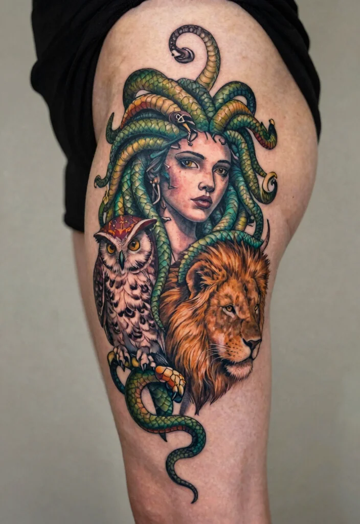 16 Medusa Hip Tattoo Ideas With Fierce Feminine Energy 53 16 Medusa Hip Tattoo Ideas With Fierce Feminine Energy - 13. Medusa with Animal Totems 1