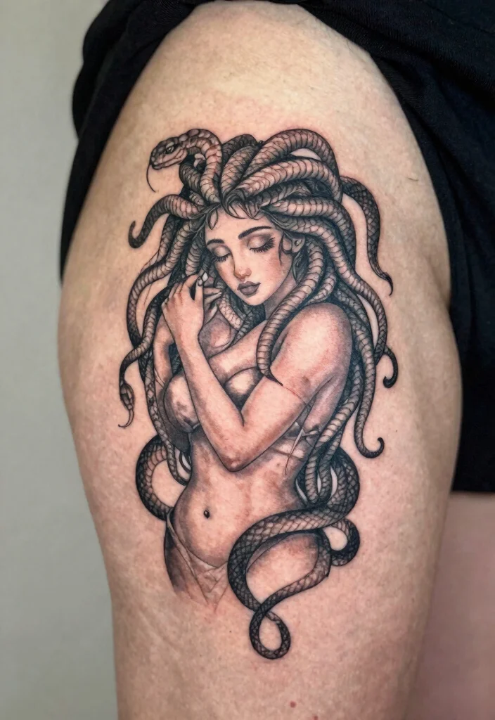 16 Medusa Hip Tattoo Ideas With Fierce Feminine Energy 66 16 Medusa Hip Tattoo Ideas With Fierce Feminine Energy - 16. Medusa’s Embrace 1