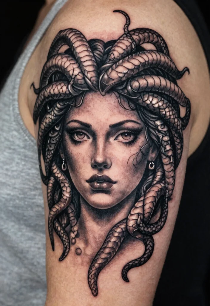 16 Medusa Hip Tattoo Ideas With Fierce Feminine Energy 2 16 Medusa Hip Tattoo Ideas With Fierce Feminine Energy - 2. The Enchanting Gaze 1