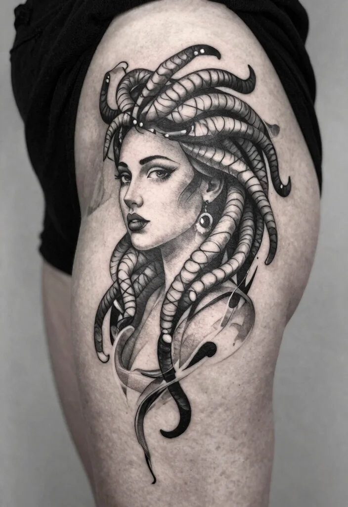 16 Medusa Hip Tattoo Ideas With Fierce Feminine Energy 4 16 Medusa Hip Tattoo Ideas With Fierce Feminine Energy - 4. Abstract Medusa 1