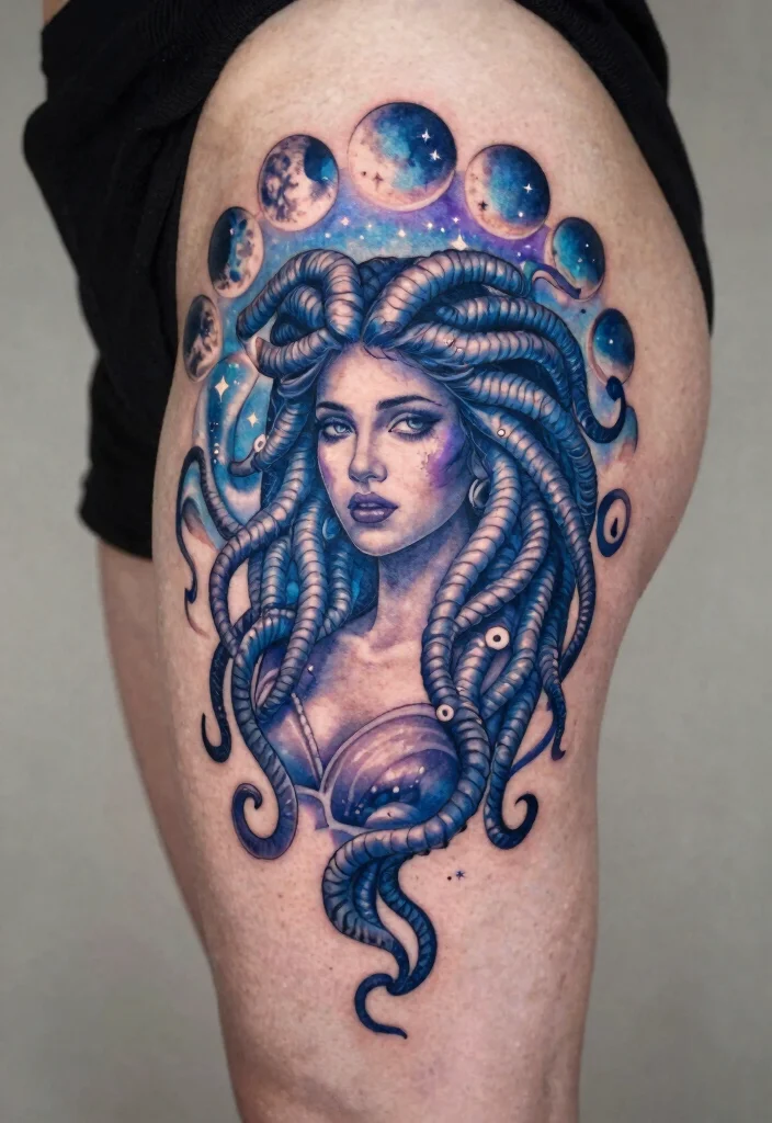 16 Medusa Hip Tattoo Ideas With Fierce Feminine Energy 5 16 Medusa Hip Tattoo Ideas With Fierce Feminine Energy - 5. Medusa and the Moon 1