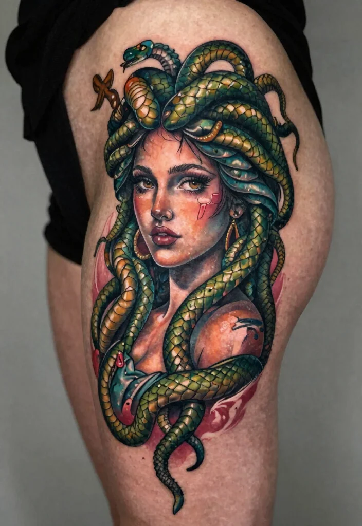 16 Medusa Hip Tattoo Ideas With Fierce Feminine Energy 27 16 Medusa Hip Tattoo Ideas With Fierce Feminine Energy - 7. Medusa’s Transformation 1