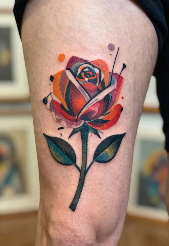16 Neotraditional Rose Tattoo Ideas With Bold Shading - 11. Abstract Rose with Artistic Flair 1