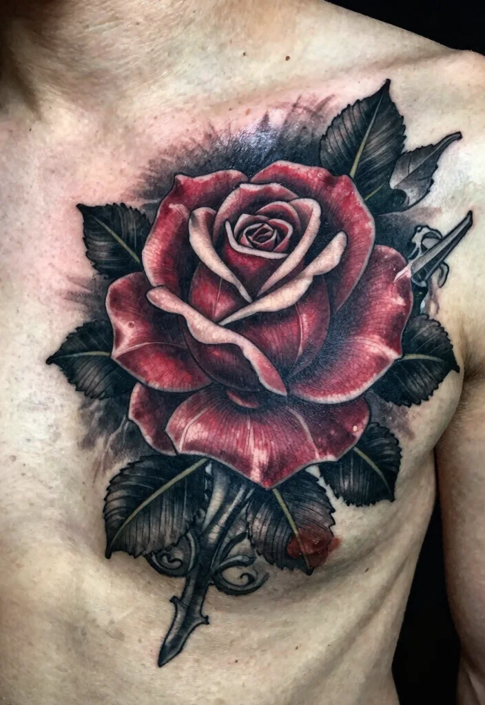 16 Neotraditional Rose Tattoo Ideas With Bold Shading - 13. Gothic Rose with Dark Aesthetic 1