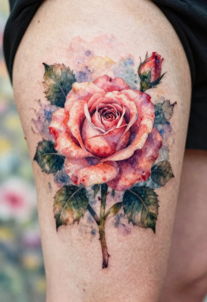 16 Neotraditional Rose Tattoo Ideas With Bold Shading - 6. Watercolor Rose with Soft Blending 1