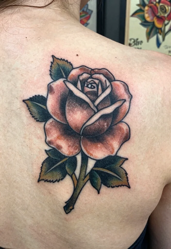 16 Neotraditional Rose Tattoo Ideas With Bold Shading - 7. Vintage-Inspired Rose with Retro Shading 1