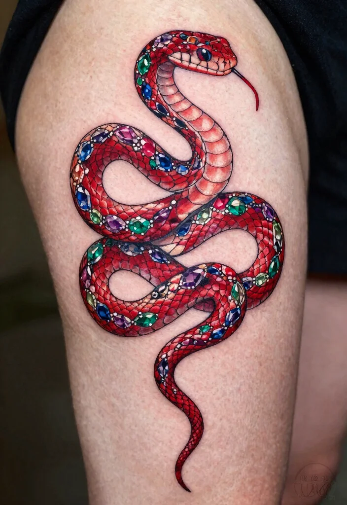 16 Red Snake Tattoo Ideas With Bold Fiery Energy 40 16 Red Snake Tattoo Ideas With Bold Fiery Energy - 10. The Gemstone Snake 1