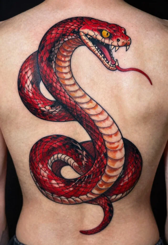 16 Red Snake Tattoo Ideas With Bold Fiery Energy 55 16 Red Snake Tattoo Ideas With Bold Fiery Energy - 15. The Fierce and Fearless 1