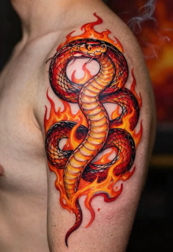 16 Red Snake Tattoo Ideas With Bold Fiery Energy 12 16 Red Snake Tattoo Ideas With Bold Fiery Energy - 2. The Fiery Serpent 1