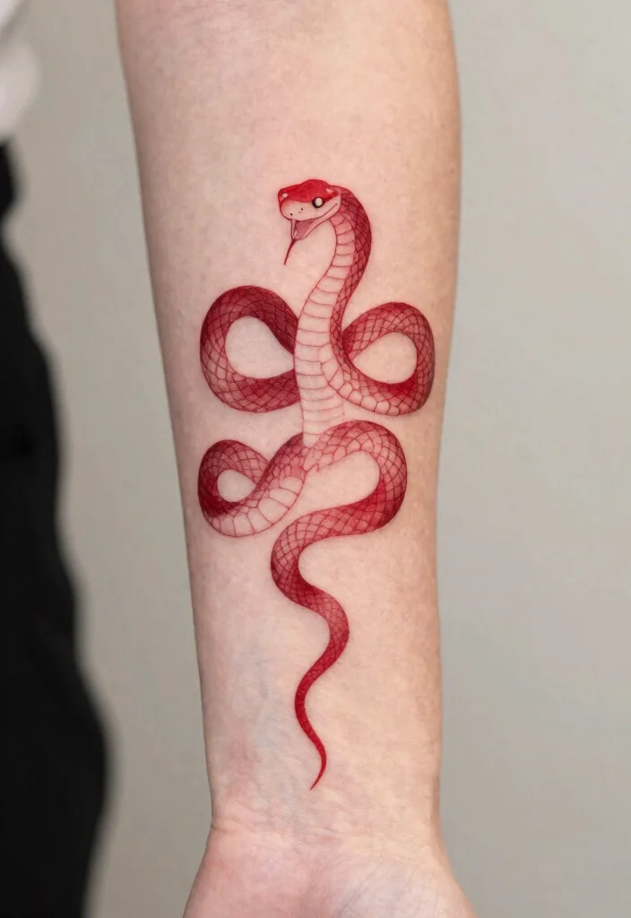 16 Red Snake Tattoo Ideas With Bold Fiery Energy 28 16 Red Snake Tattoo Ideas With Bold Fiery Energy - 8. The Minimalist Red Snake 1