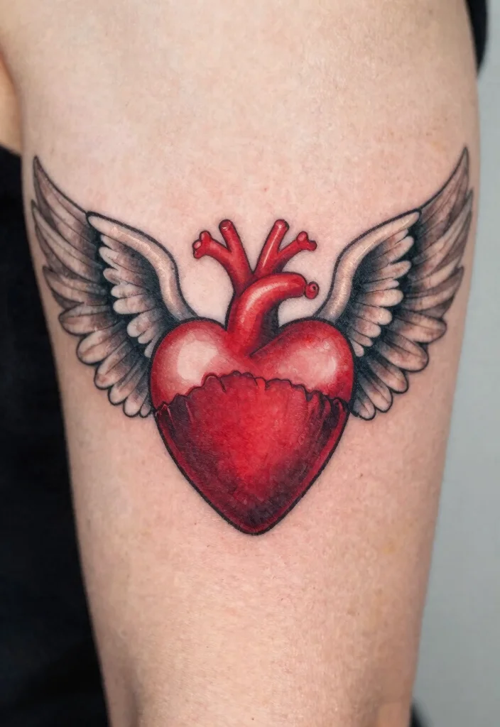16 Traditional Tattoo Heart Ideas With Classic Ink Vibes - 10. Heart with Wings 1